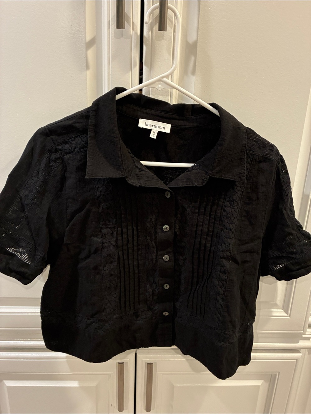 Heartloom Black Lace Cropped Button-Up Blouse